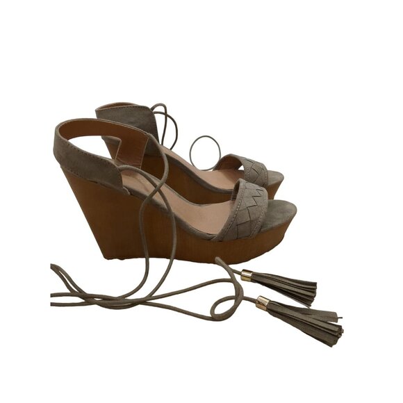 Altard State Platform Wedge Sandal Womens 8.5 Boho Y2K Gypsy Taupe Gray Strappy - Picture 4 of 11